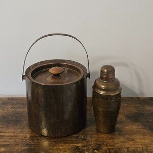 Torched Copper Barware Set — Ice Bucket + Cocktail Shaker